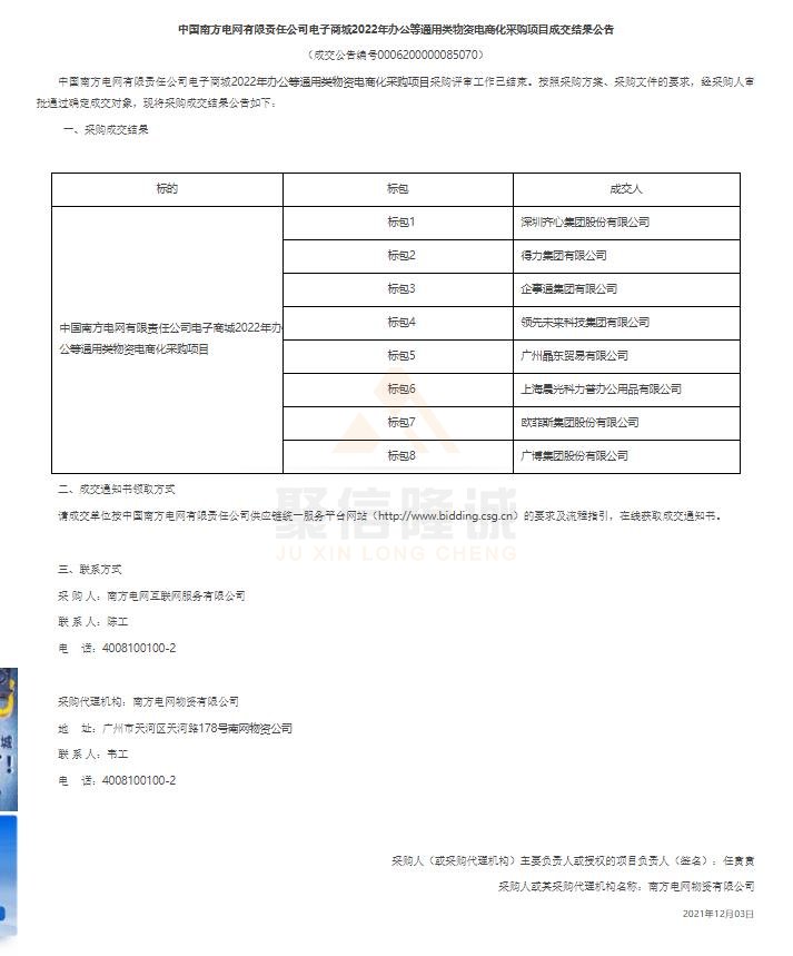 2022年電商化采購項(xiàng)目結(jié)果公告